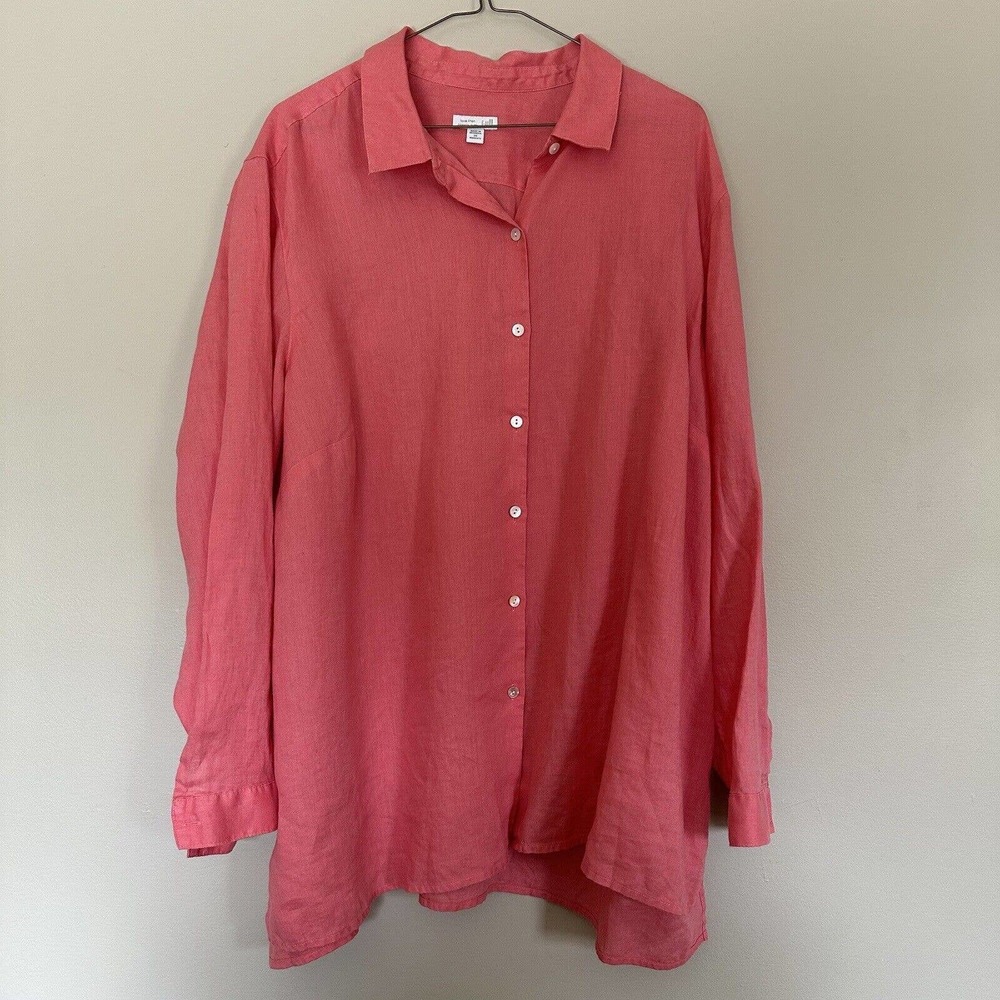 J. Jill Pink Button Down Shirt Woman Linen size 3X